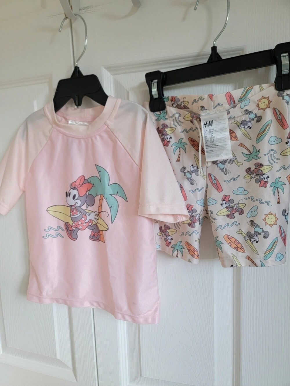 H&M Disney Minnie Mouse Surf Rash Guard Swim Set Girls 18M 2T